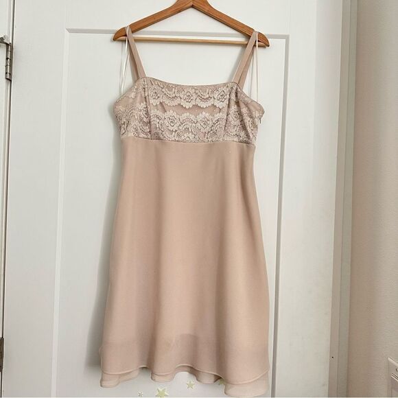 Formal Neutral Prom Wedding Sleeveless Lace Y2K Beaded Flowy Sheer Mini Dress - Picture 8 of 13